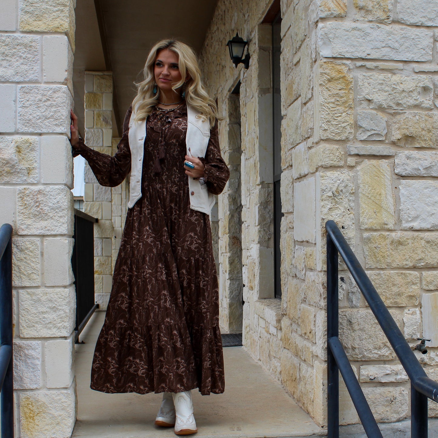ROck&Roll Brown Challis Peasant Smocked Dress
