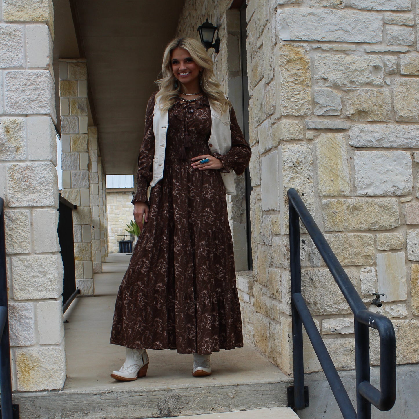 ROck&Roll Brown Challis Peasant Smocked Dress