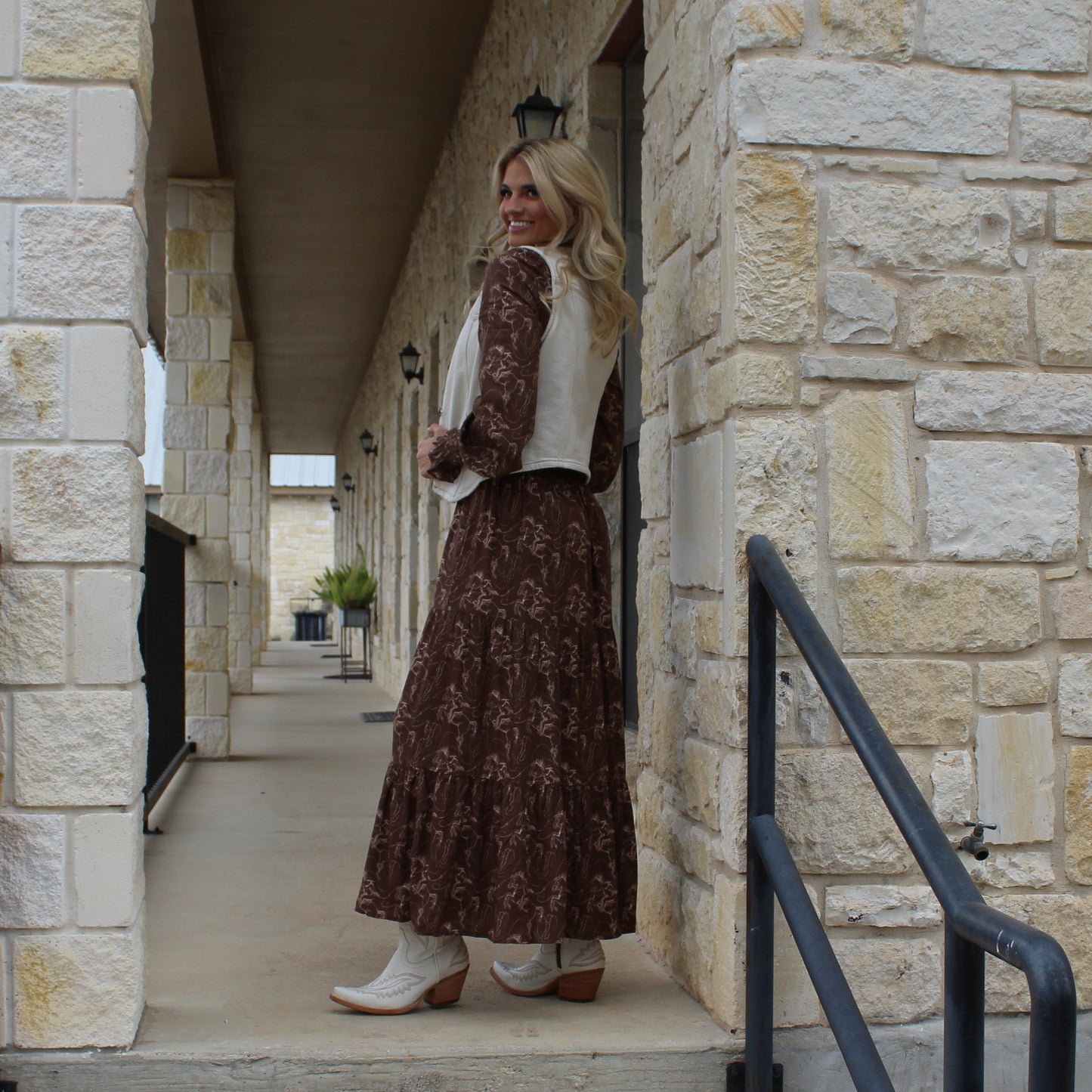 ROck&Roll Brown Challis Peasant Smocked Dress