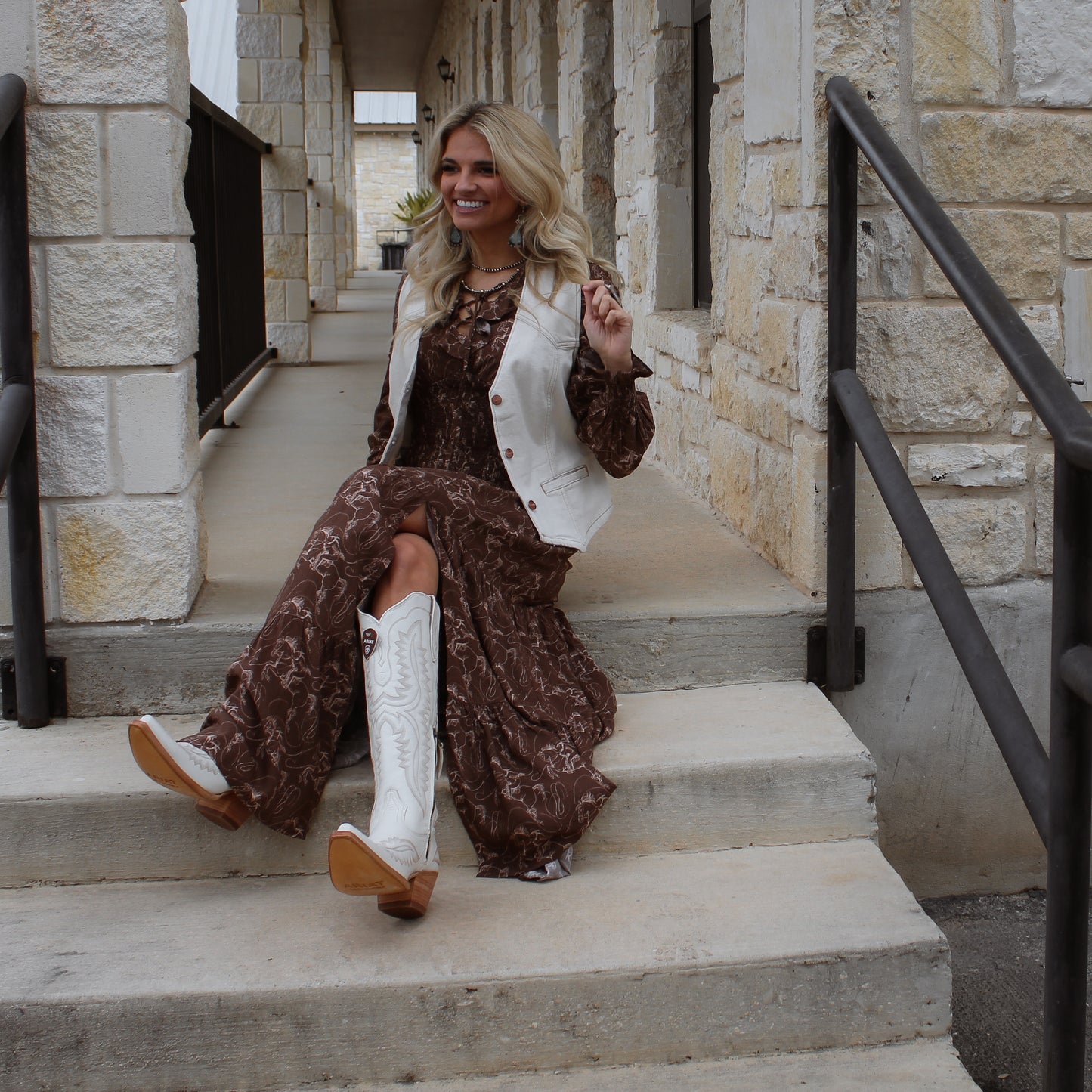 ROck&Roll Brown Challis Peasant Smocked Dress