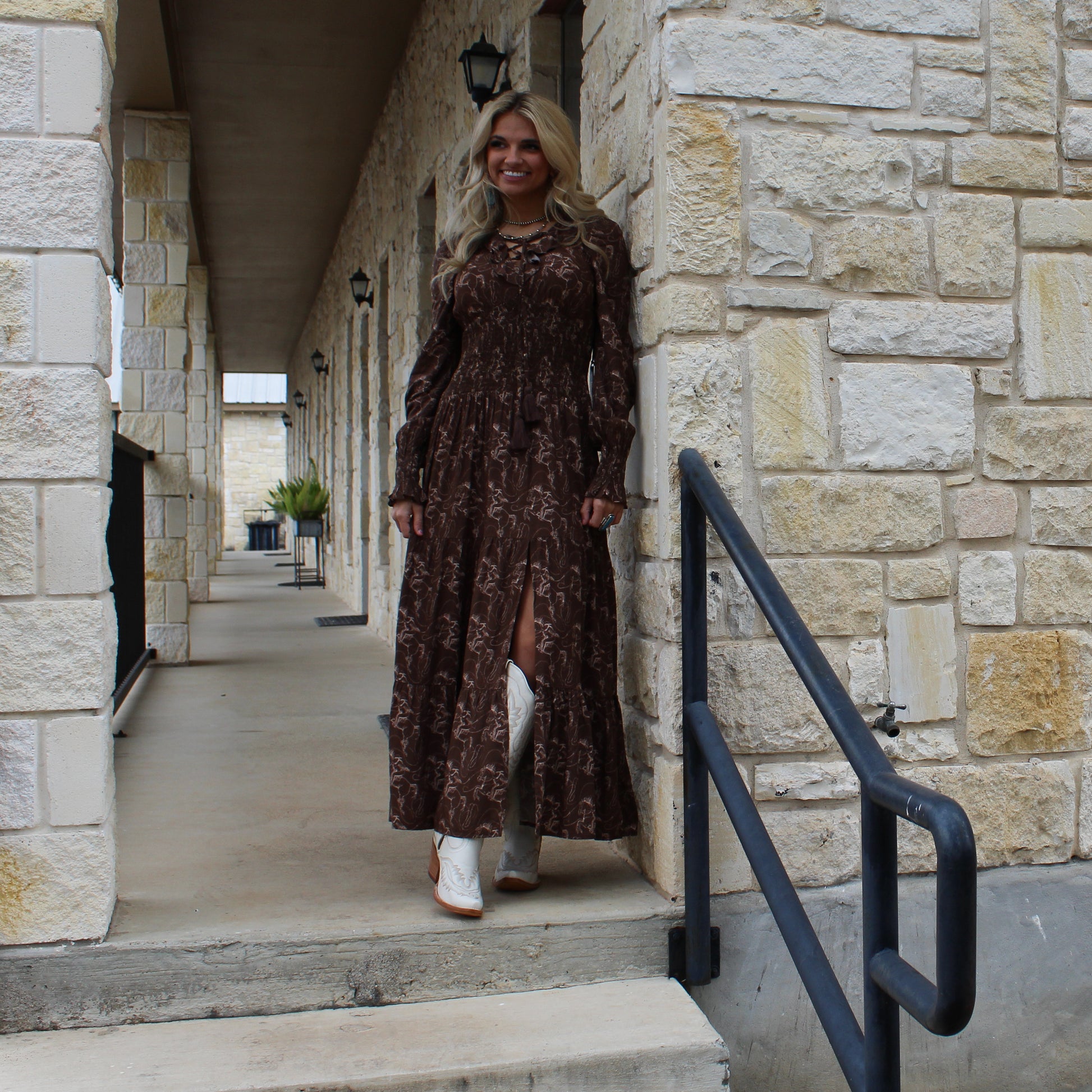 ROck&Roll Brown Challis Peasant Smocked Dress