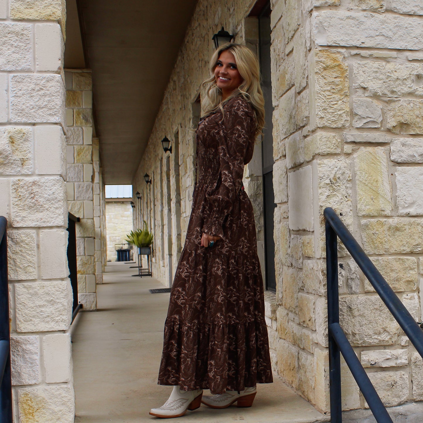 ROck&Roll Brown Challis Peasant Smocked Dress