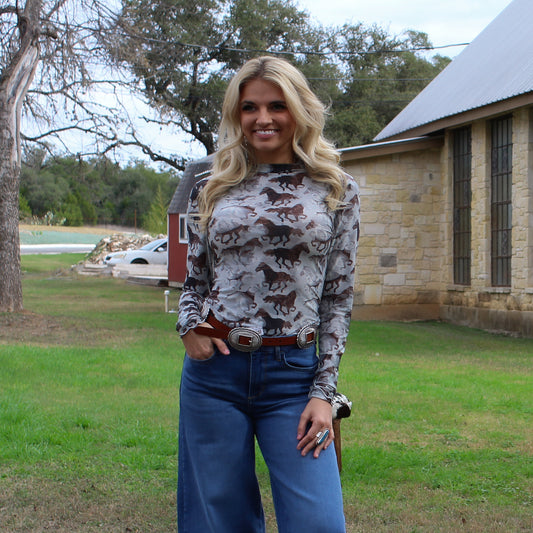 Eesome Ash Gray Mustang Mesh Top
