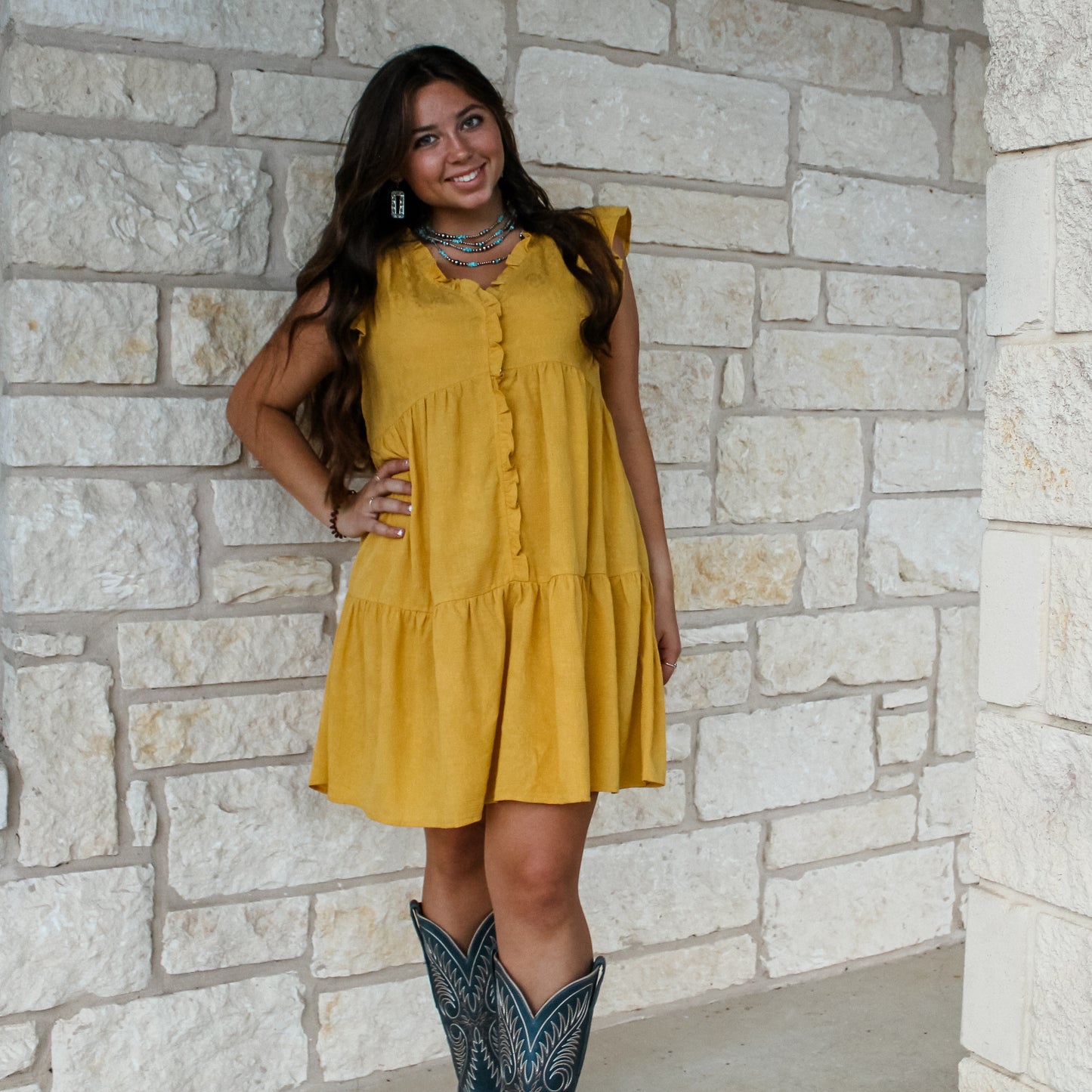 Mustard Ruffle Baby Doll Dress