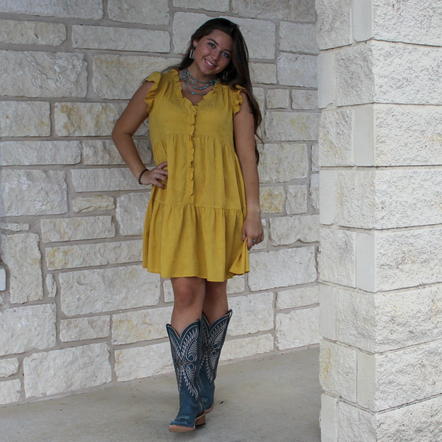 Mustard Ruffle Baby Doll Dress