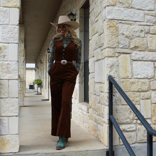 Miou Muse Brown Corduroy Jumpsuit