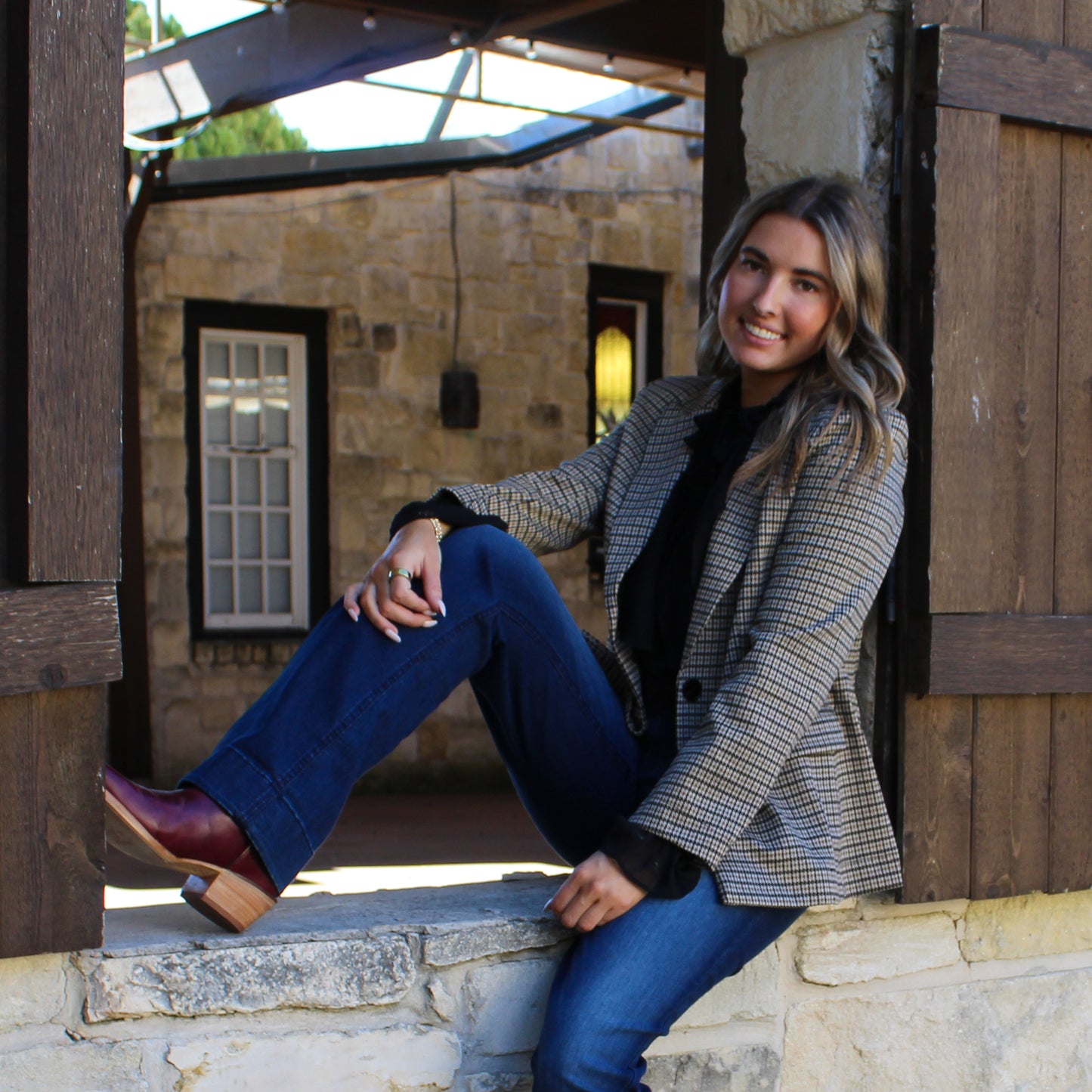 Eesome Brown Hazel Houndstooth Blazer