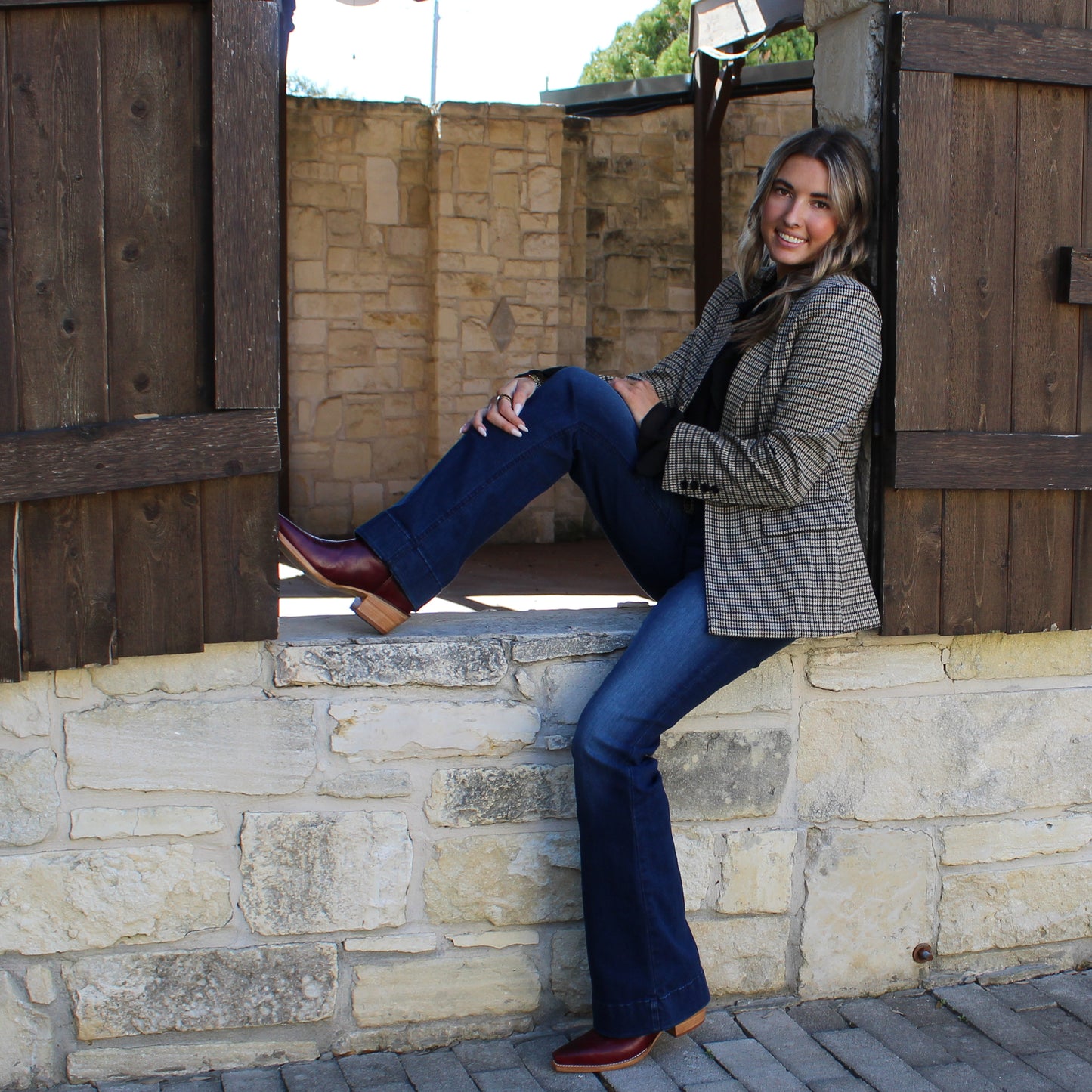 Eesome Brown Hazel Houndstooth Blazer