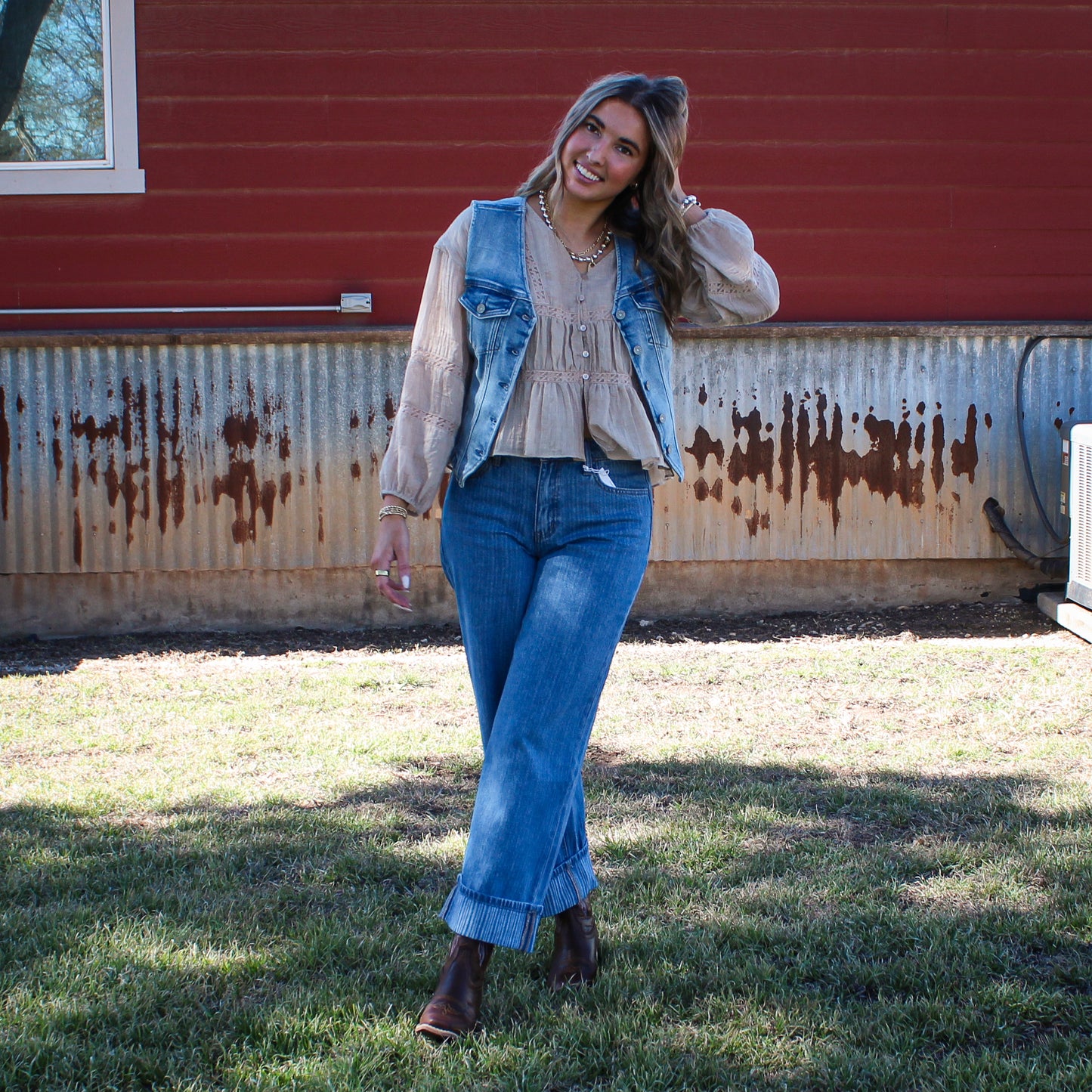 Mustard Seed V-Neck Ruffle Blouse