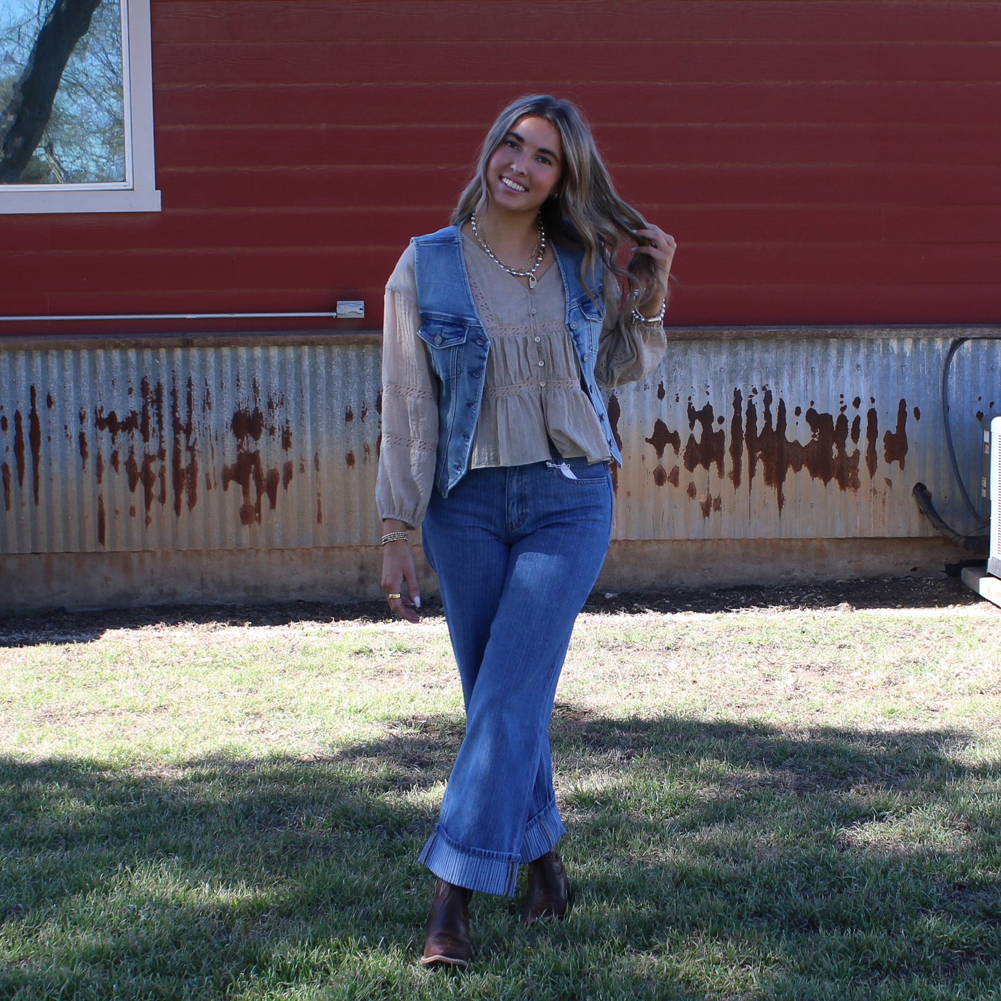 Mustard Seed V-Neck Ruffle Blouse