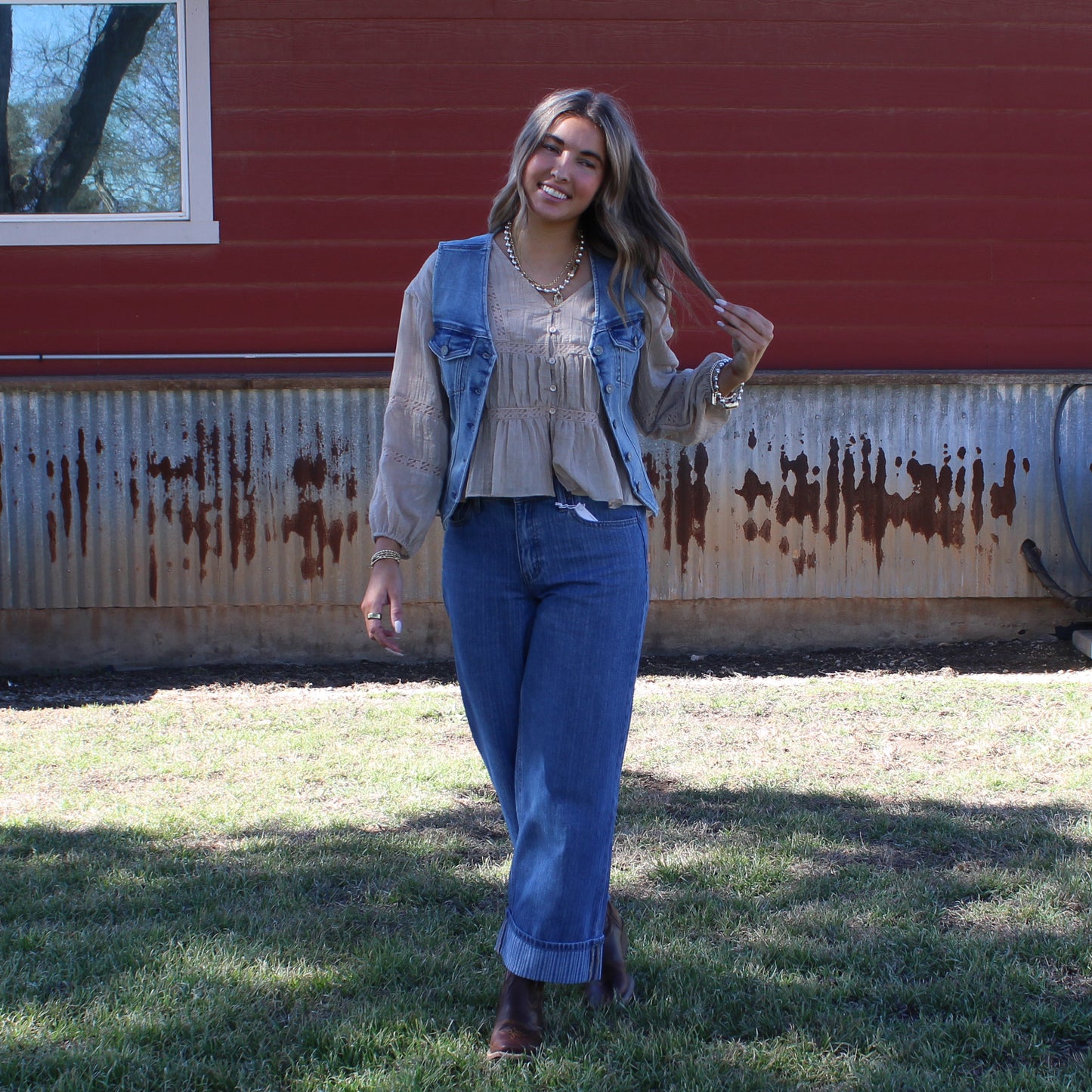Mustard Seed V-Neck Ruffle Blouse