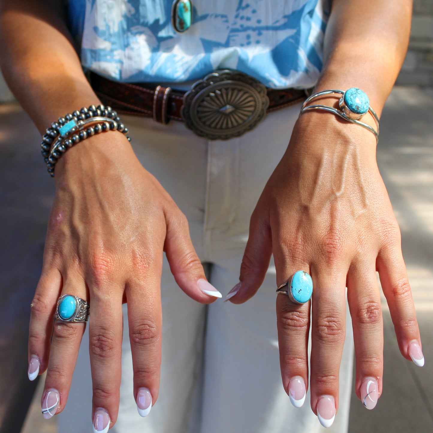 Round Kingman Turquoise Cuff