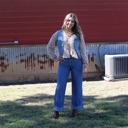 Vervet Nostalgic Cuffed Jacquard Stripe Jean