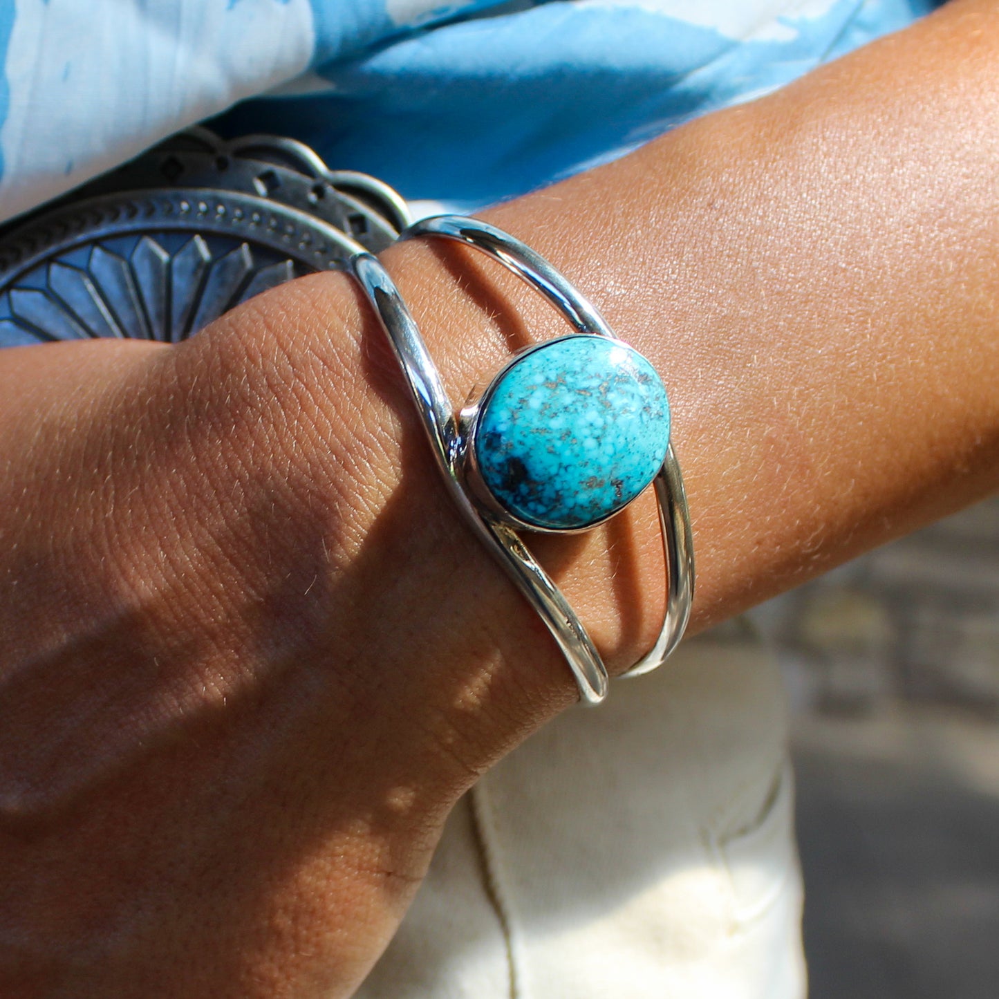 Round Kingman Turquoise Cuff