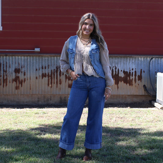 Vervet Nostalgic Cuffed Jacquard Stripe Jean