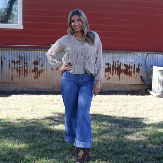 Mustard Seed V-Neck Ruffle Blouse
