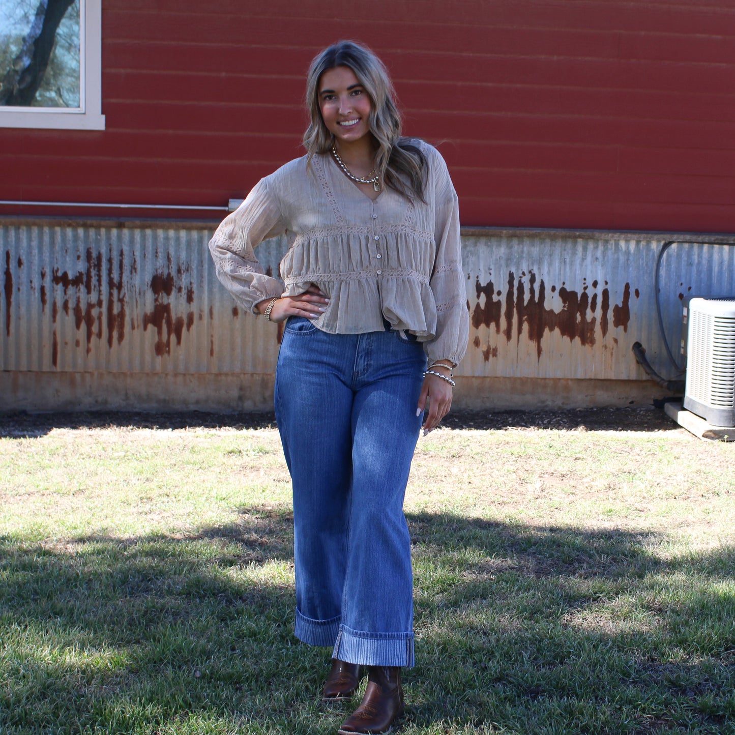 Mustard Seed V-Neck Ruffle Blouse