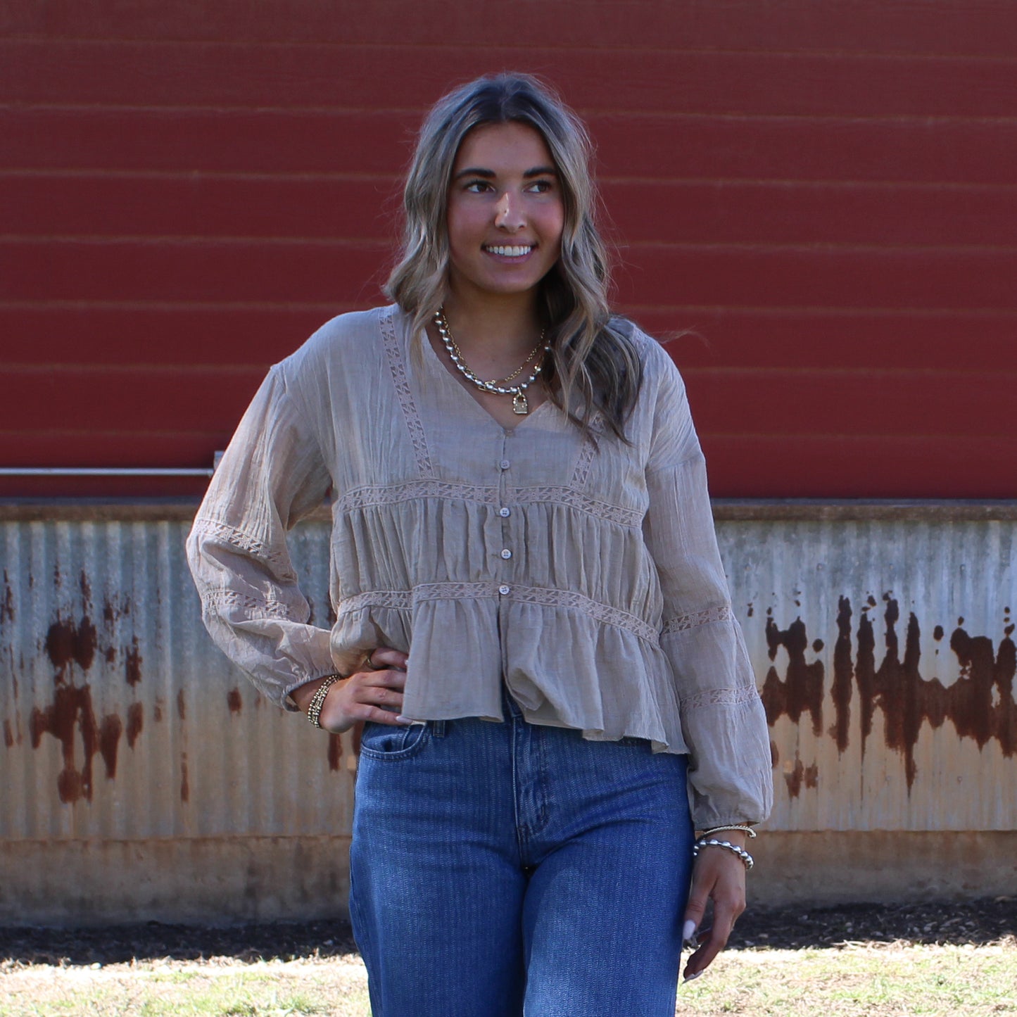Mustard Seed V-Neck Ruffle Blouse