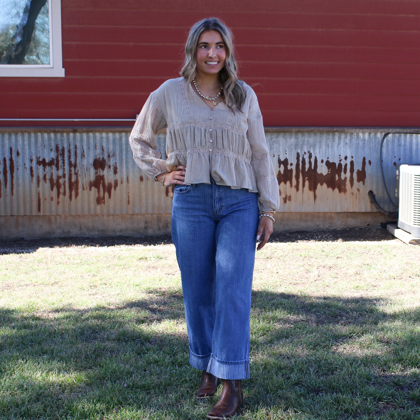 Mustard Seed V-Neck Ruffle Blouse