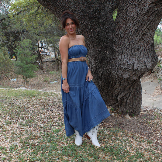 Eesome Denim Strapless Midi Dress