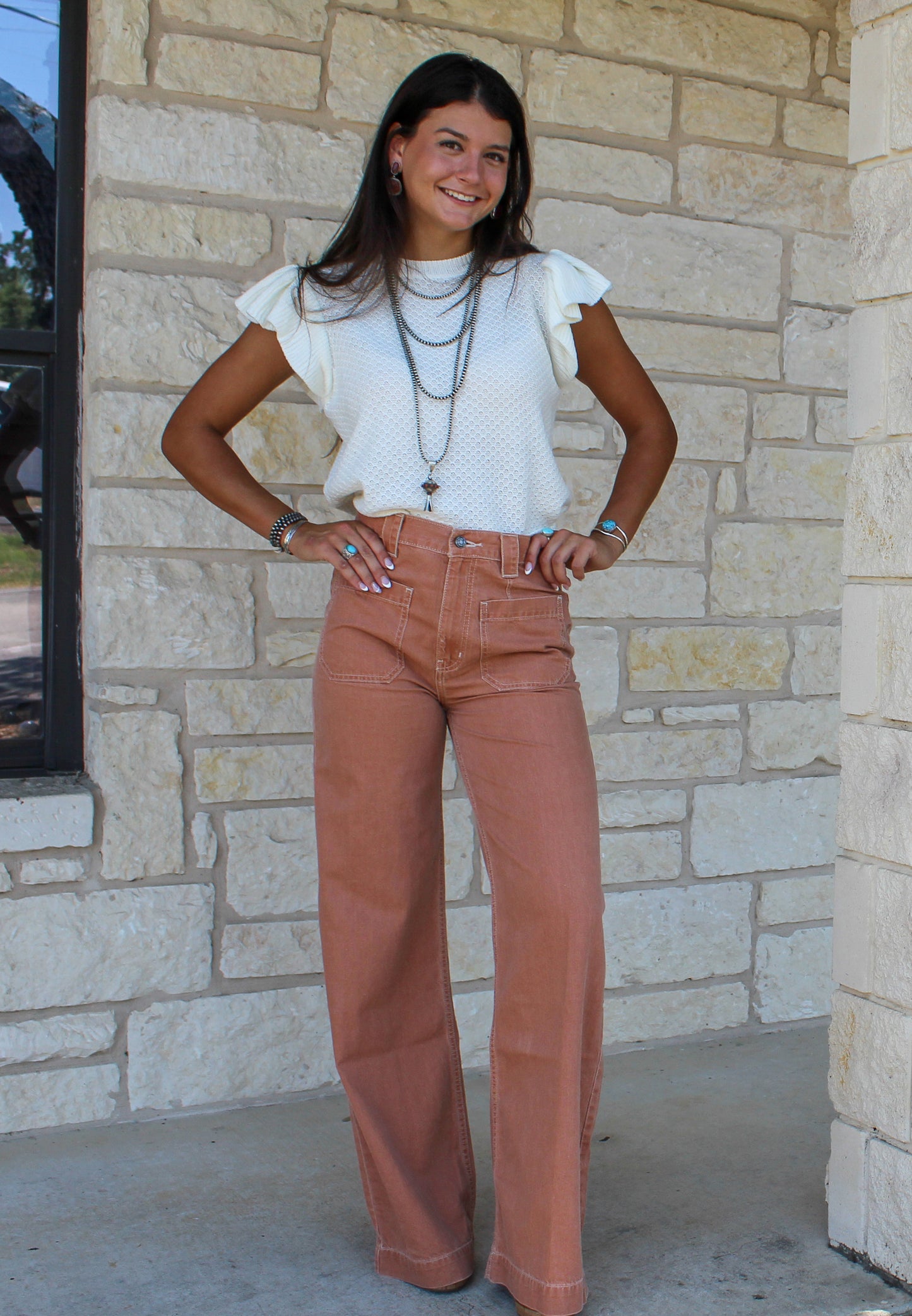 Pinch Ruffle Ivory Crochet Sweater