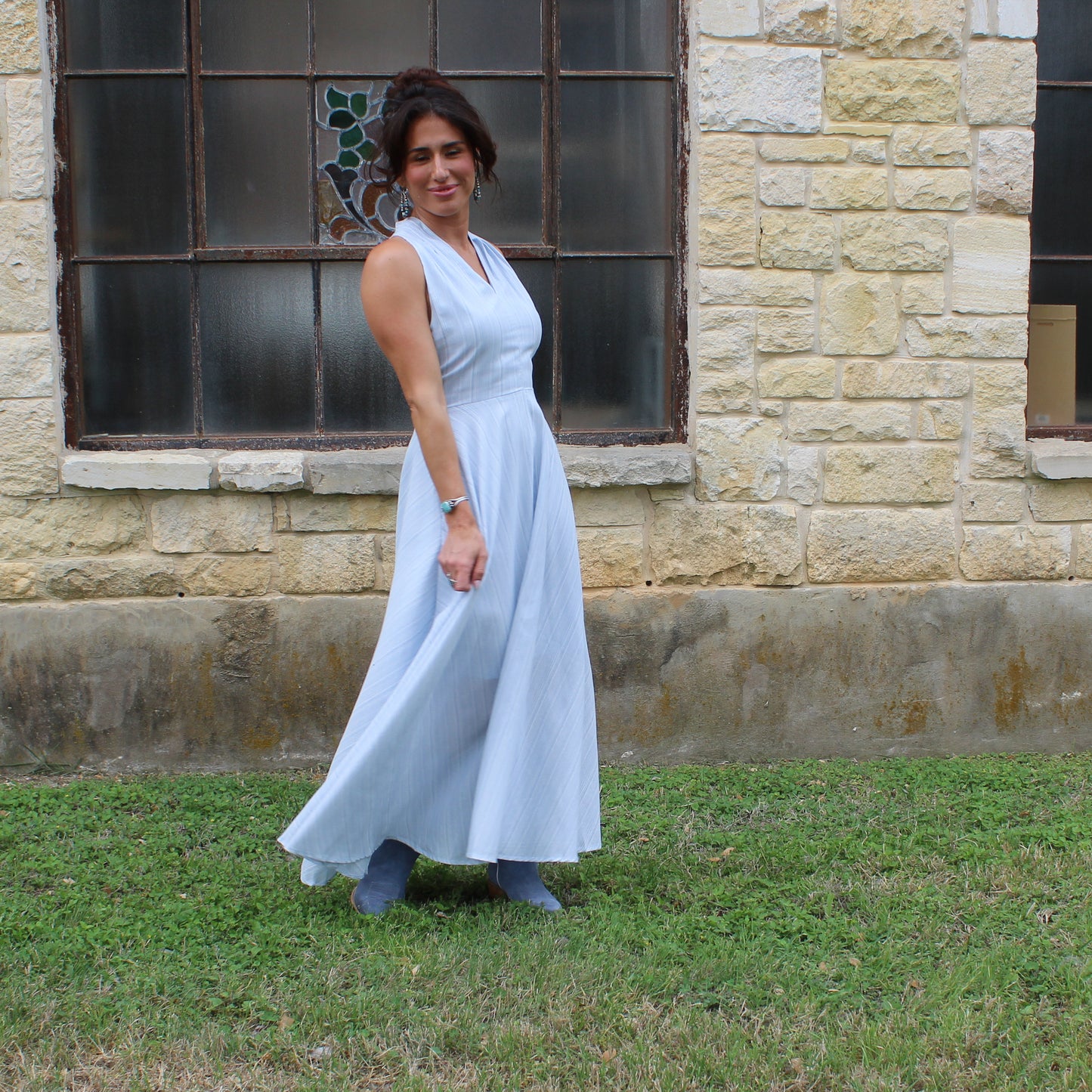 Elle Grey Light Blue halter Dress Small