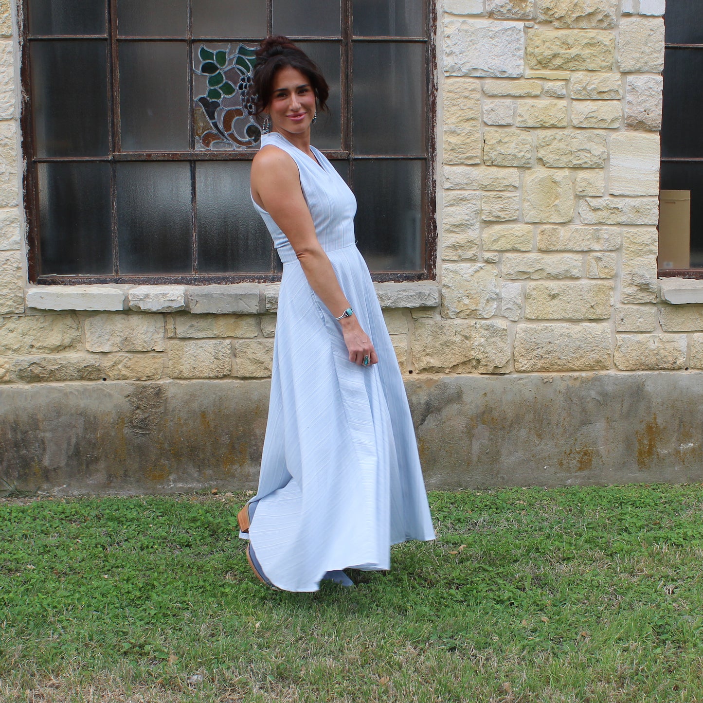 Elle Grey Light Blue halter Dress