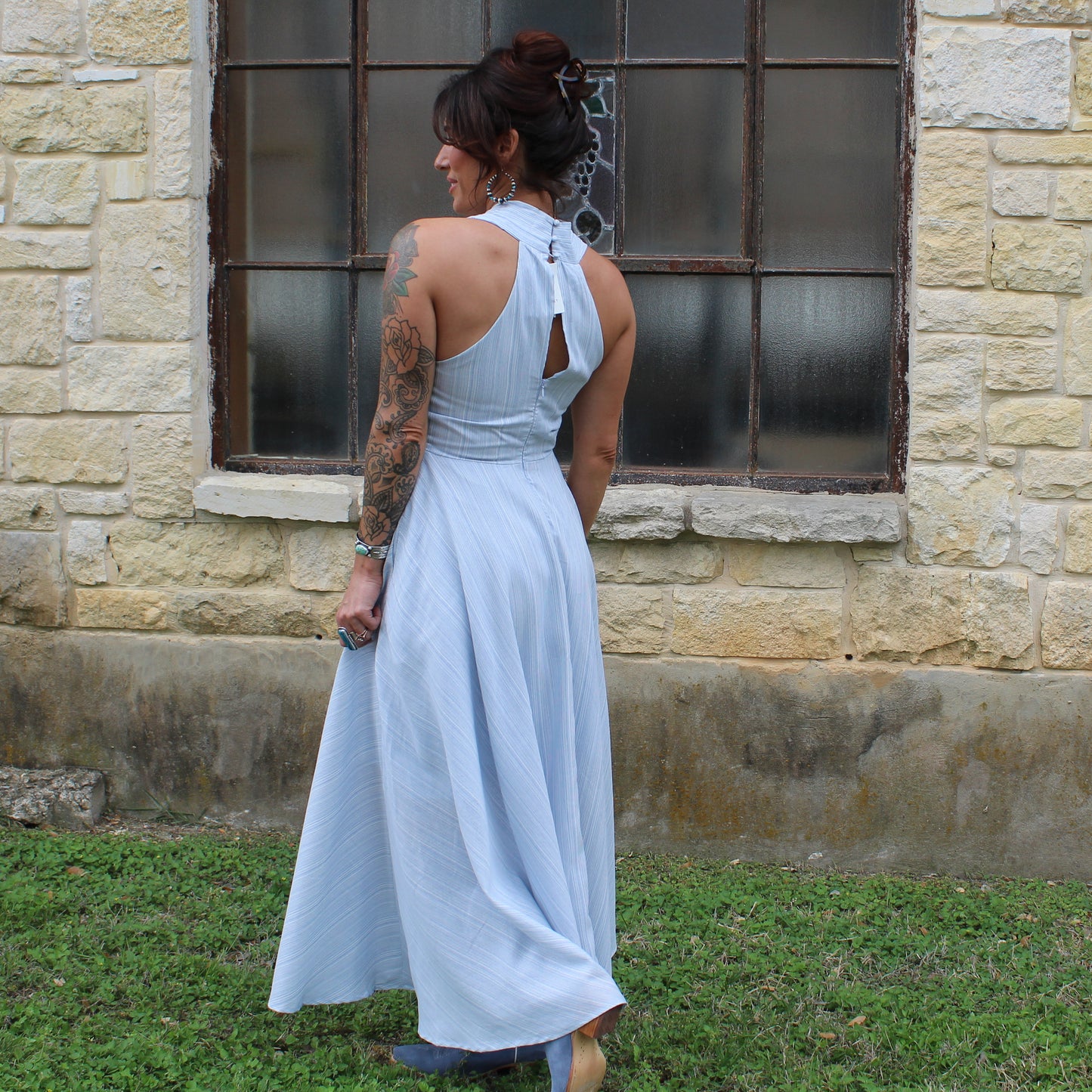 Elle Grey Light Blue halter Dress