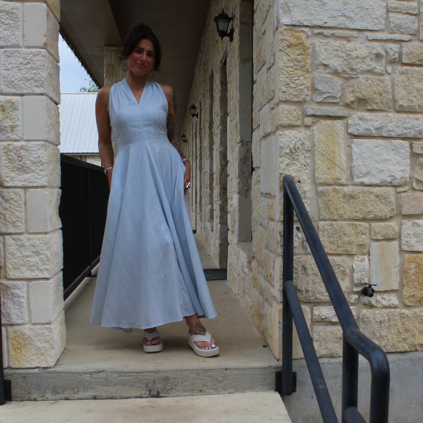 Elle Grey Light Blue halter Dress