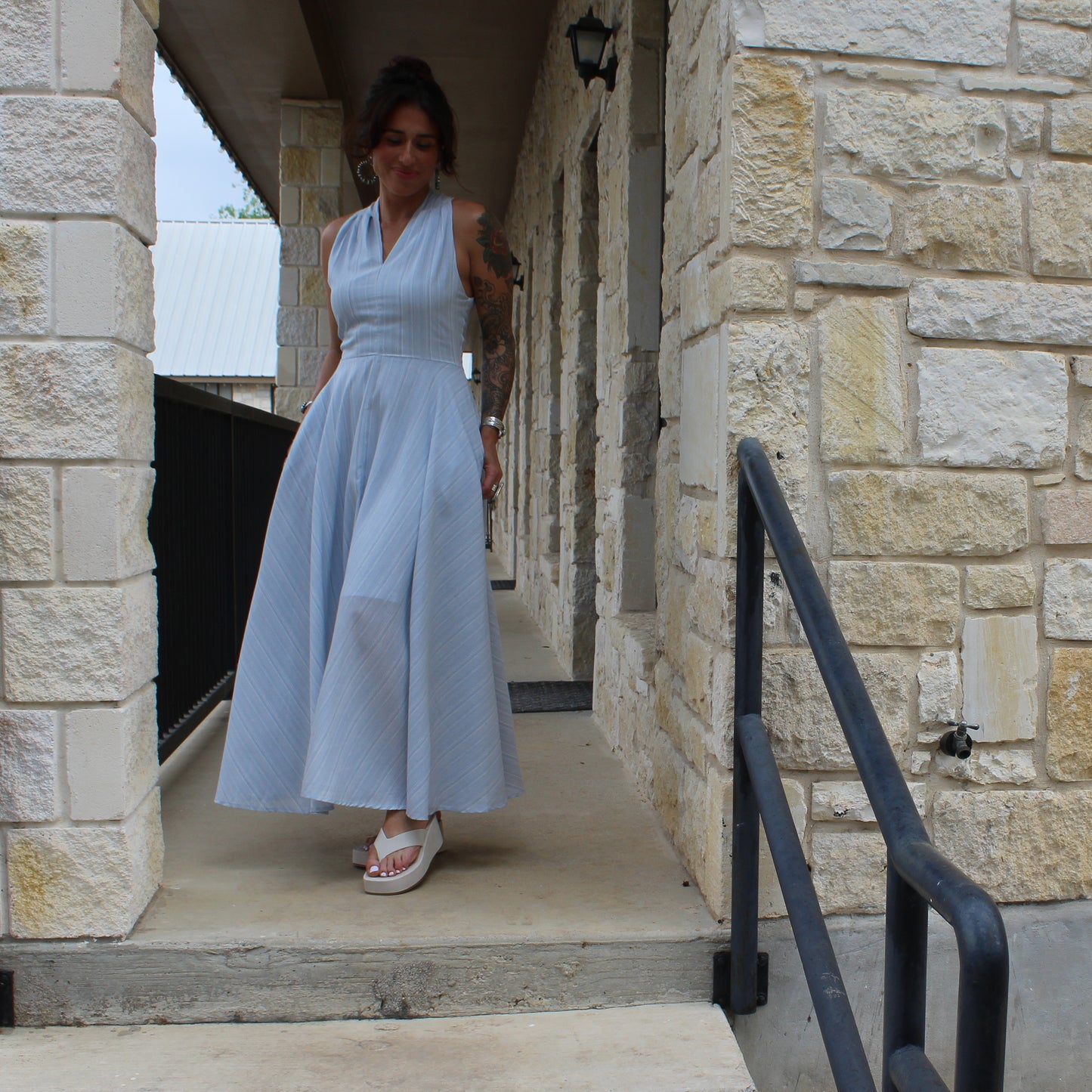Elle Grey Light Blue halter Dress
