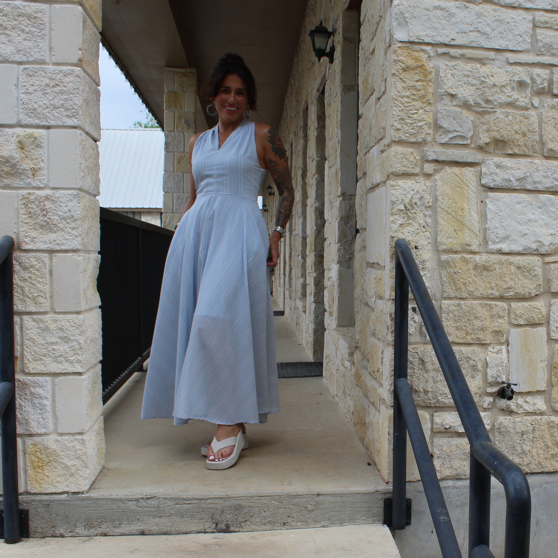 Elle Grey Light Blue halter Dress Small