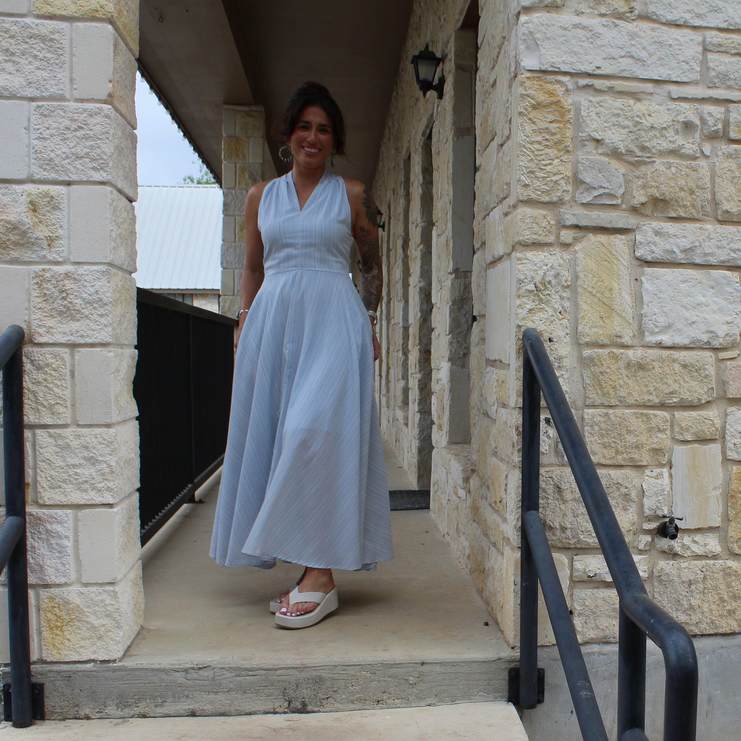 Elle Grey Light Blue halter Dress
