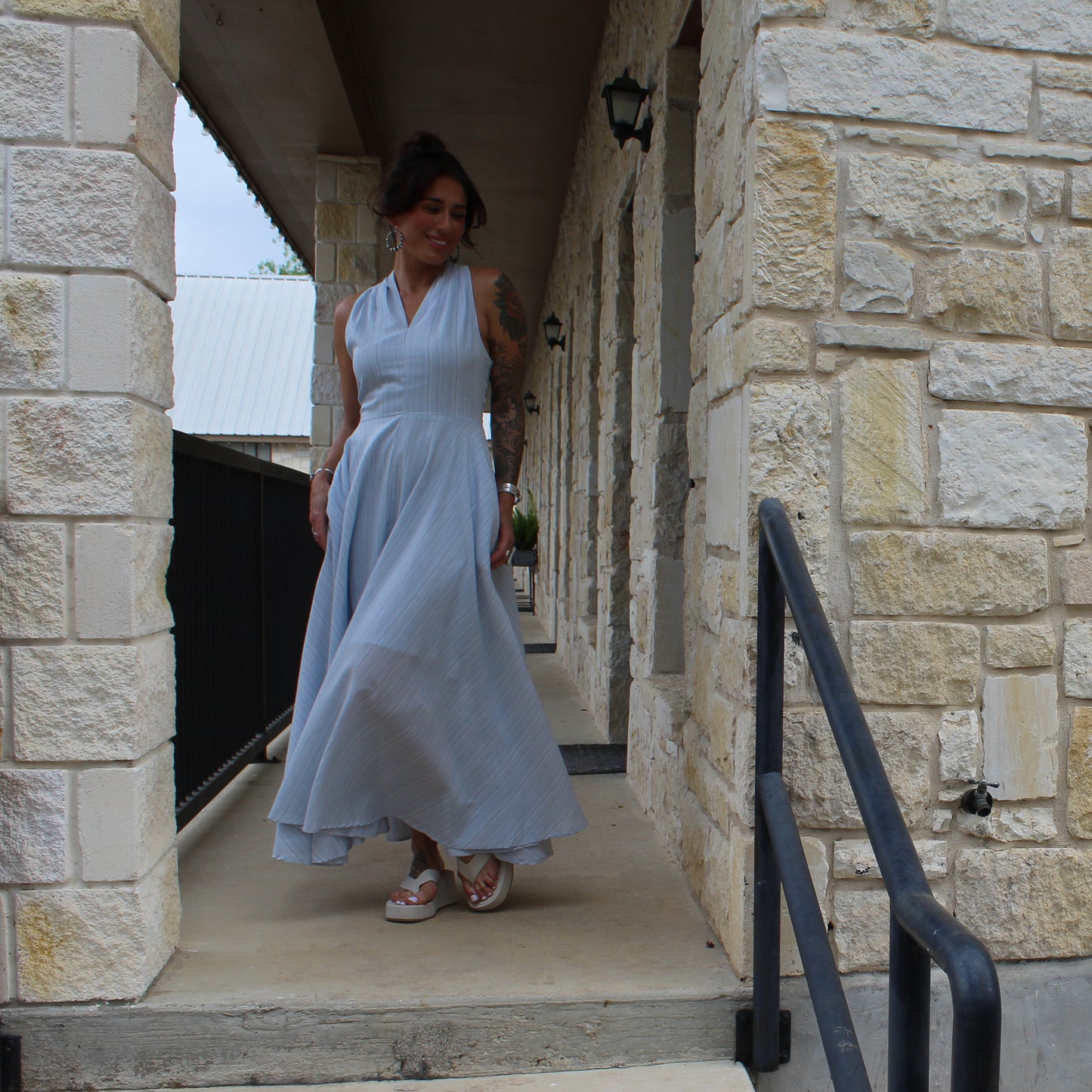 Elle Grey Light Blue halter Dress