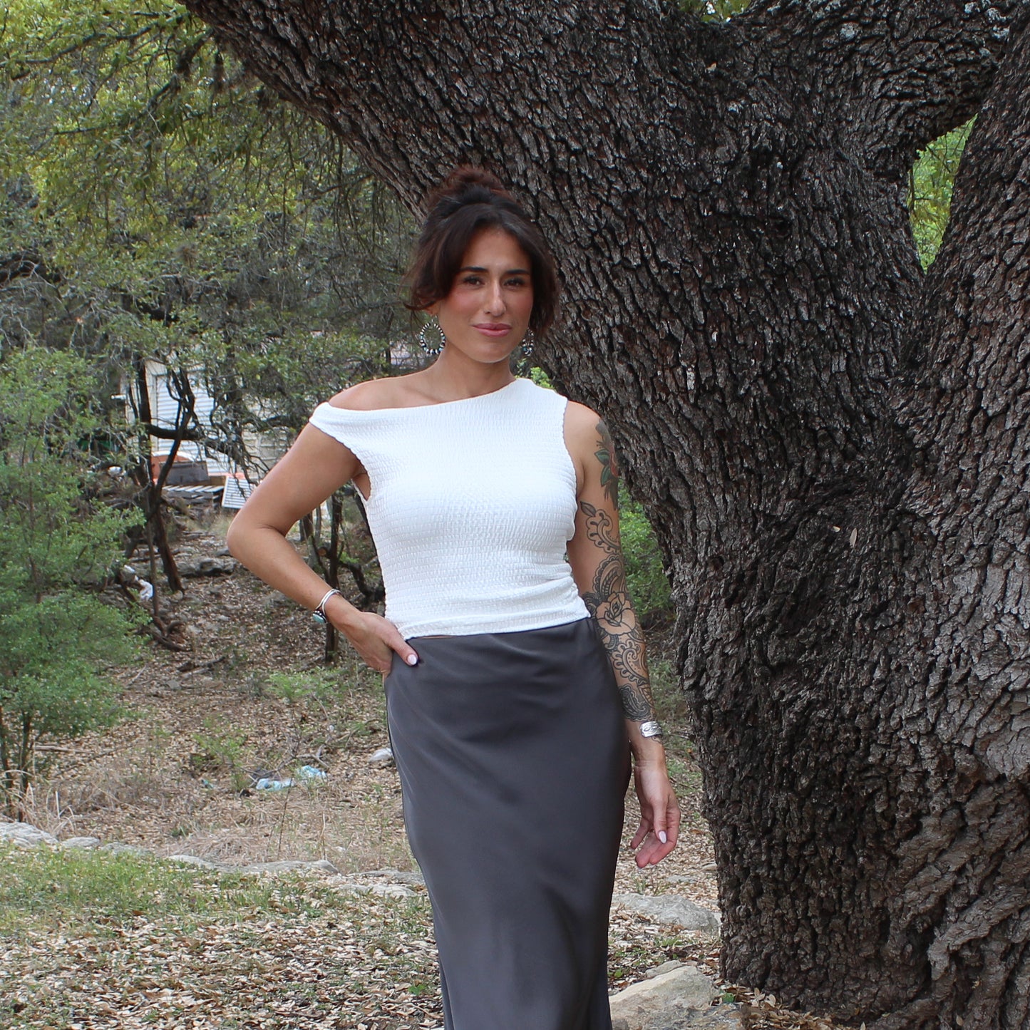 Bluivy Satin Midi Skirt Ash