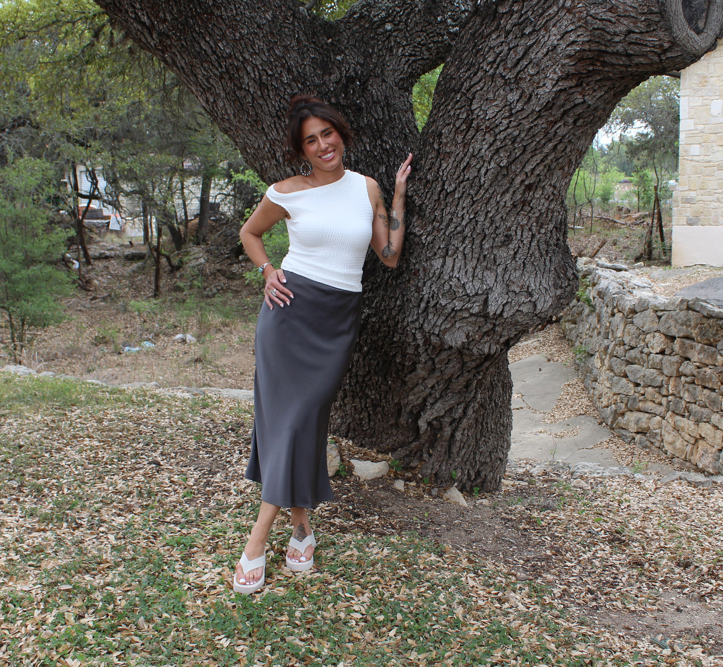 Bluivy Satin Midi Skirt Ash
