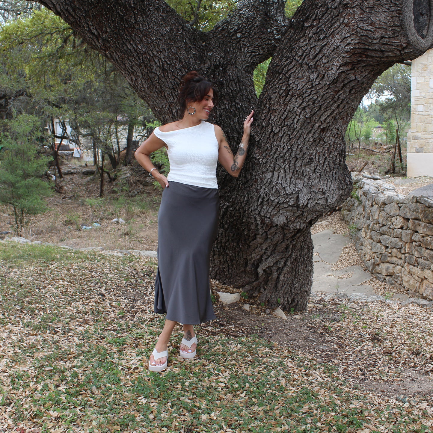 Bluivy Satin Midi Skirt Ash