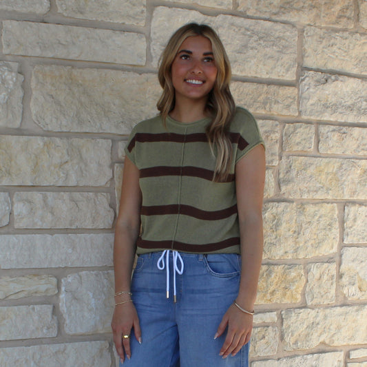 BP Olive/Brown Striped Knit Top - Petticoat Junction