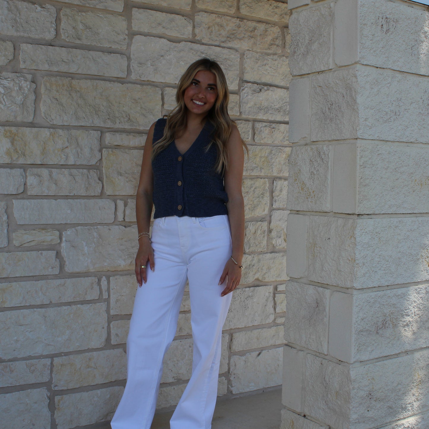 Eesome Indigo Button Down Sleeveless Sweater