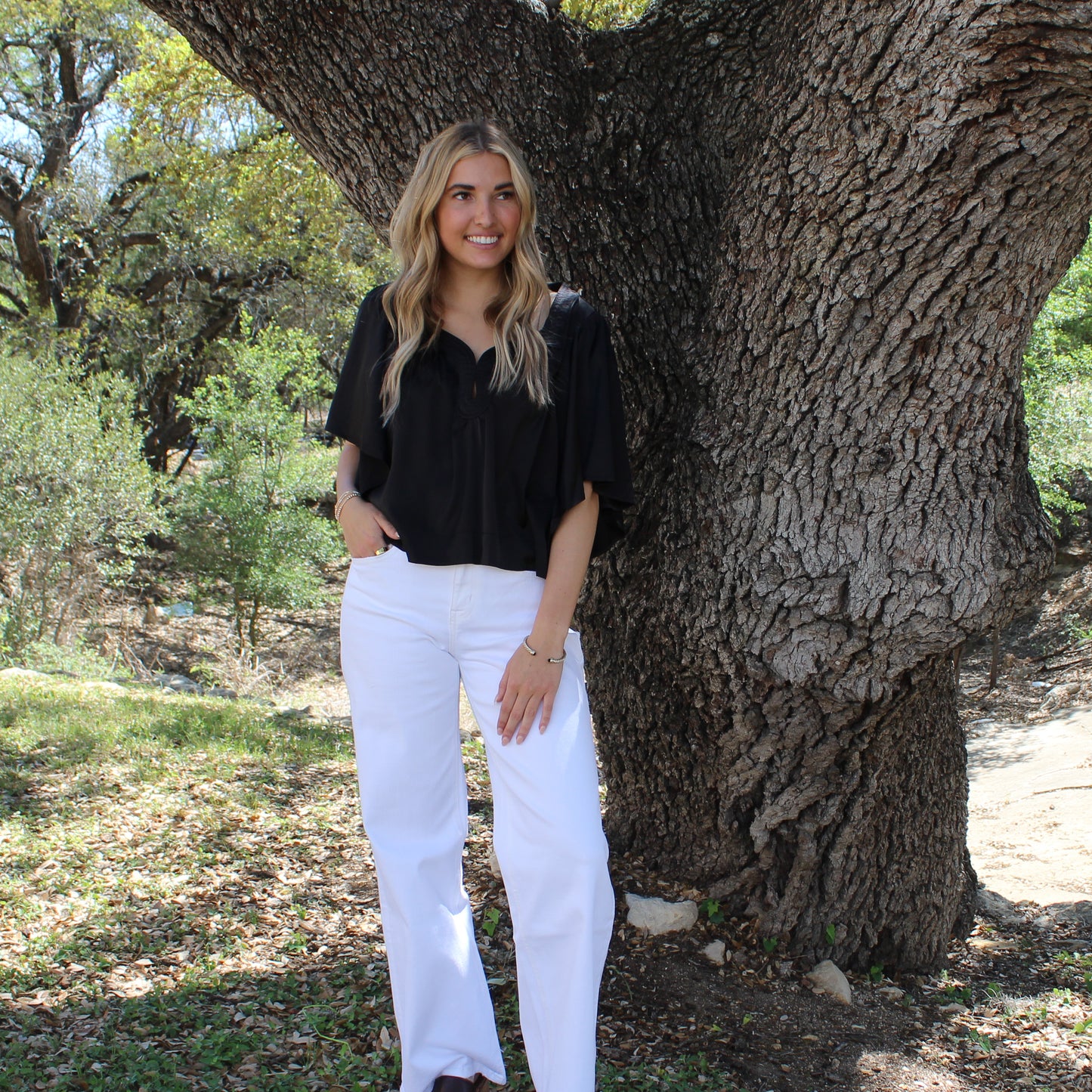 TCEC Black Drape Sleeve Blouse