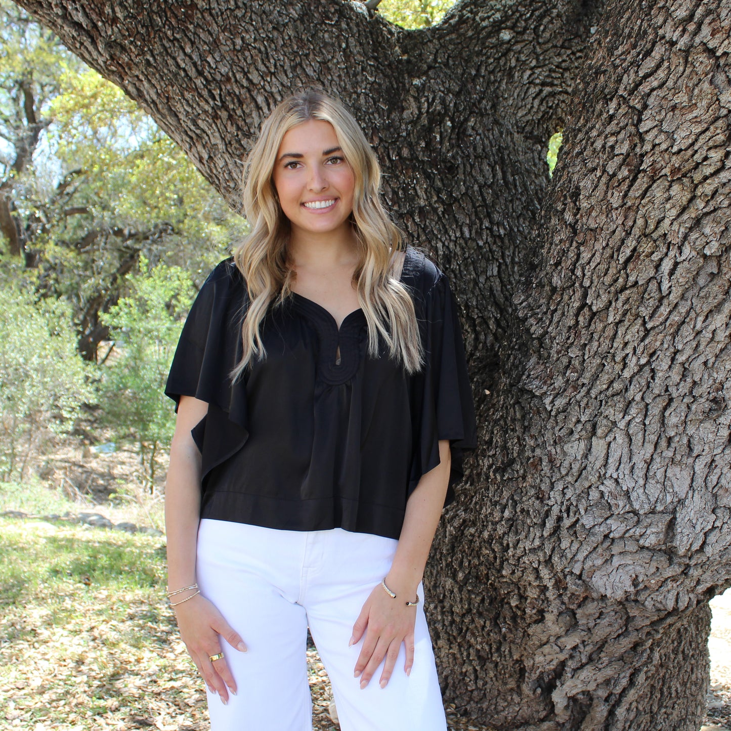 TCEC Black Drape Sleeve Blouse
