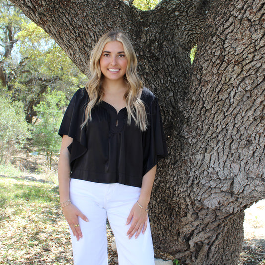 TCEC Black Drape Sleeve Blouse
