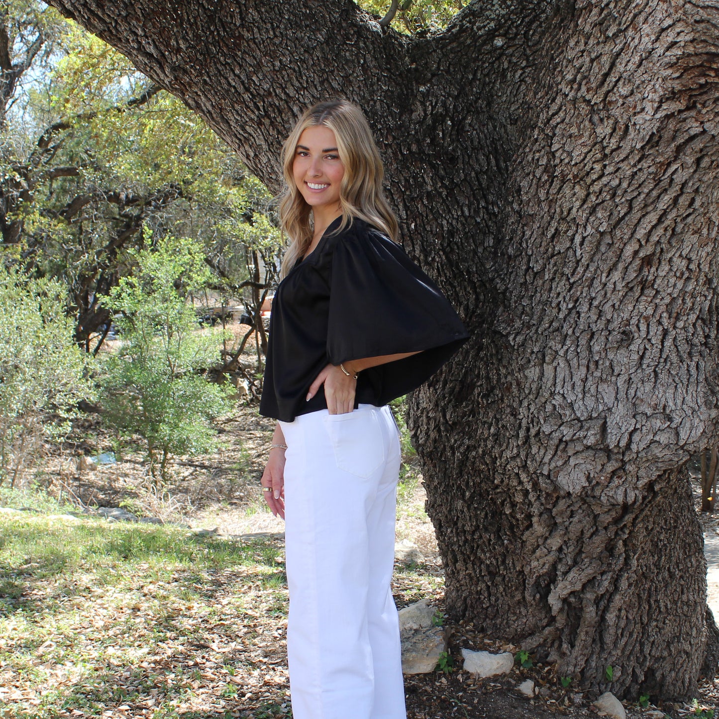 TCEC Black Drape Sleeve Blouse