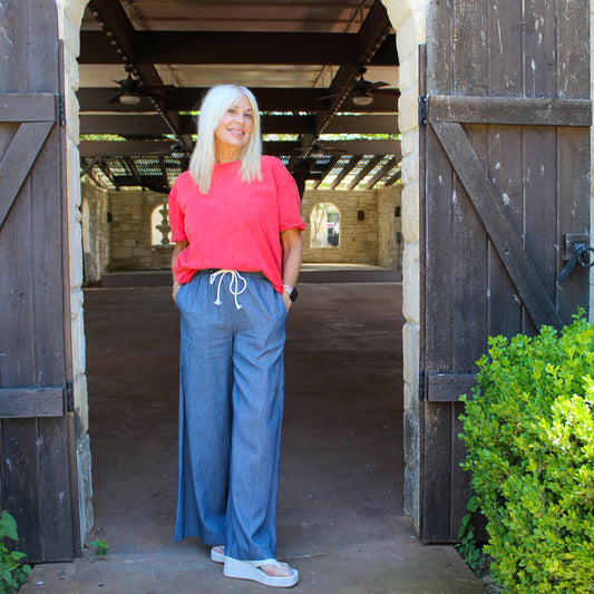 Essome Washed Pinstriped Wide  Leg Pants - Petticoat Junction