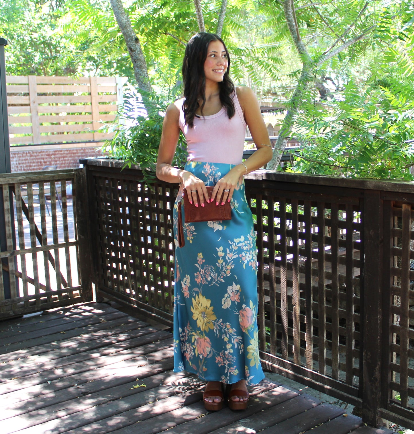 PM Tropical Teal Satin Skirt