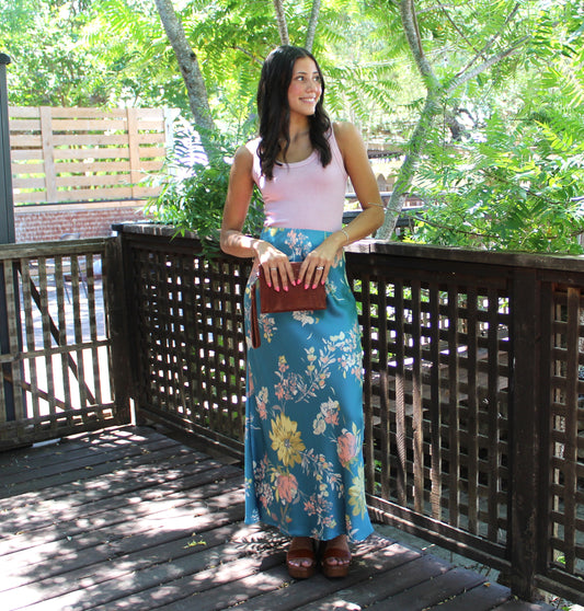 PM Tropical Teal Satin Skirt