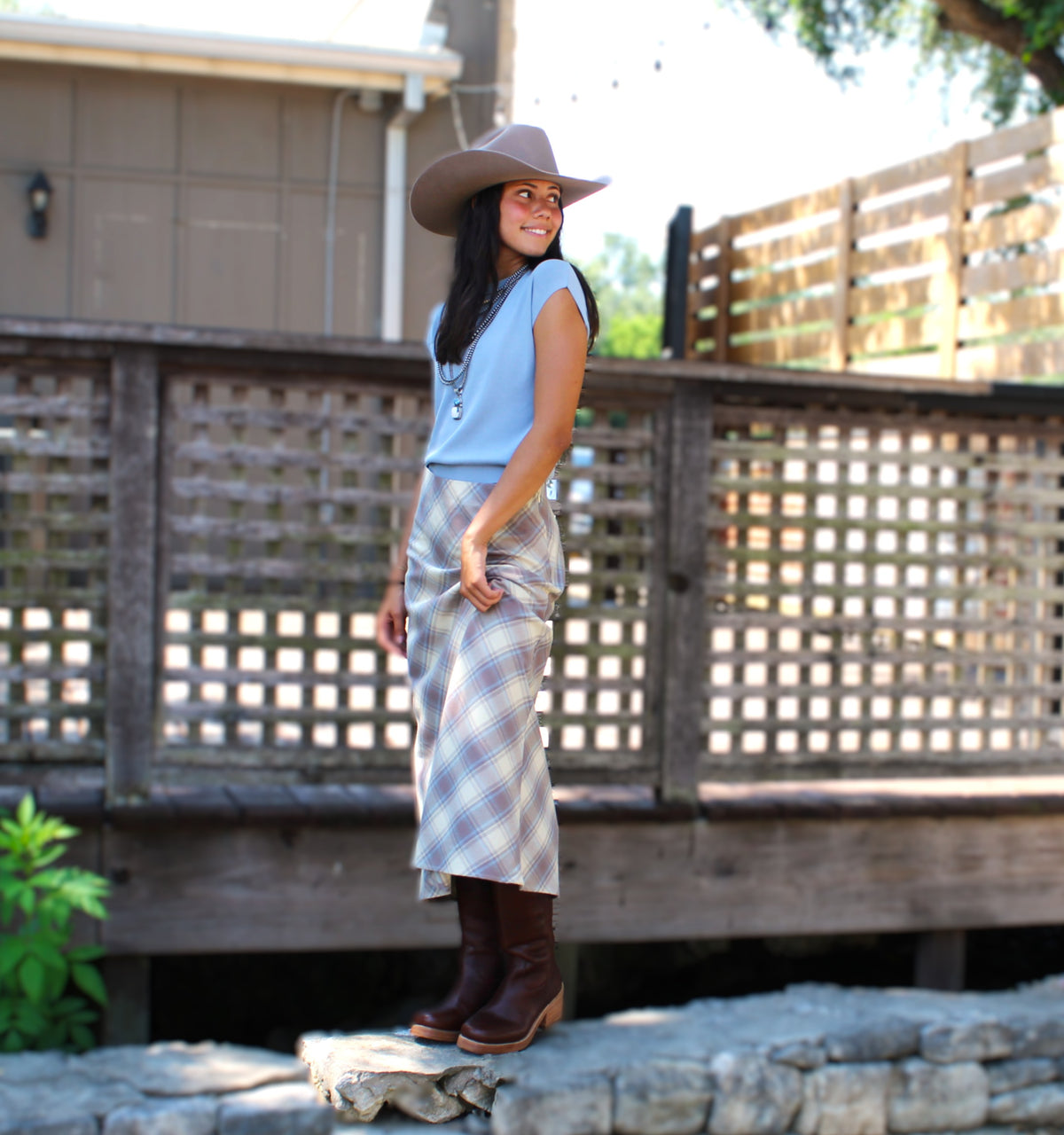 Miou Muse Dusty Blue Round Neck SS Knit Top - Petticoat Junction