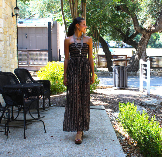 Dark Floral-Print Strapless Jumpsuit