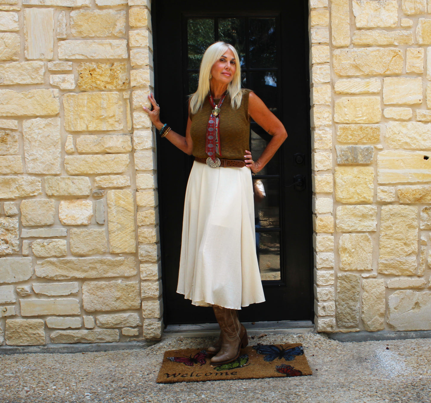 Mustard Seed A-Line Midi Skirt Vanilla