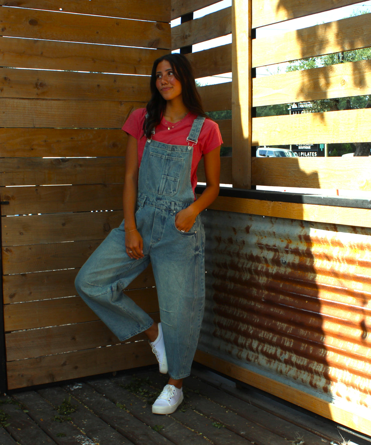 EEsome Denim Barrel Leg Overalls