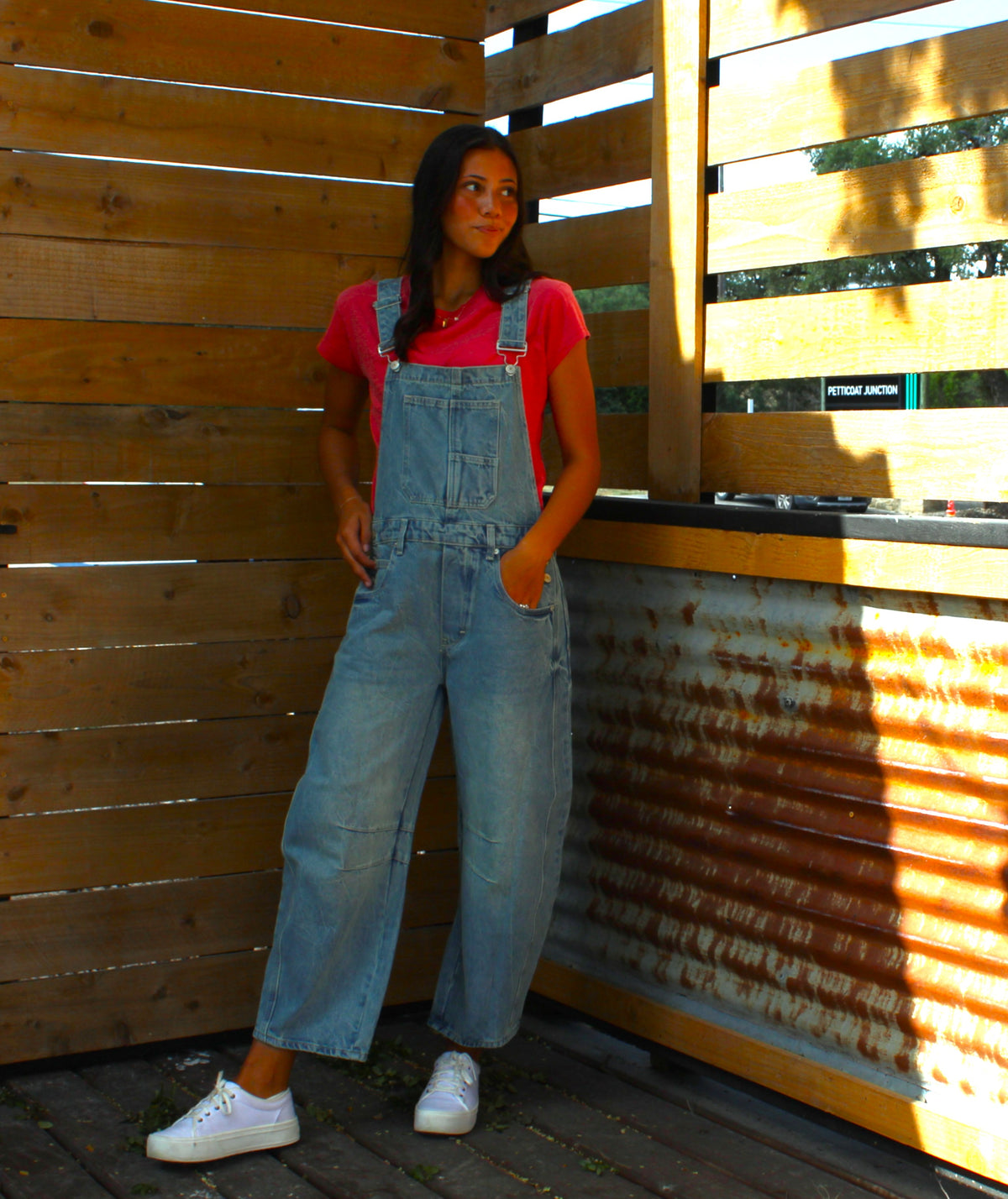 EEsome Denim Barrel Leg Overalls